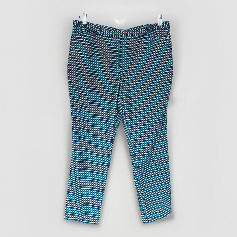 Worthington Geo Print Ankle Pants Sz 12 Teal Black Retro Mod Preppy Hippie 70’s
